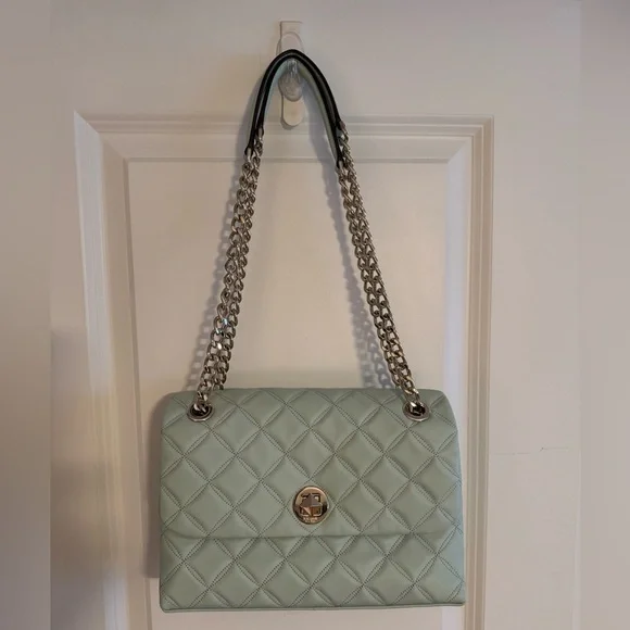 KATE SPADE NATALIA MEDIUM FLAP CROSSBODY SHOULDER CRYSTAL BLUE LEATHER BAG - Picture 10 of 16